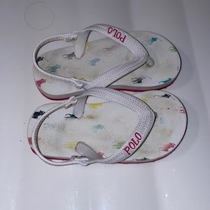 Polo sandals, size 7/8 pink and white